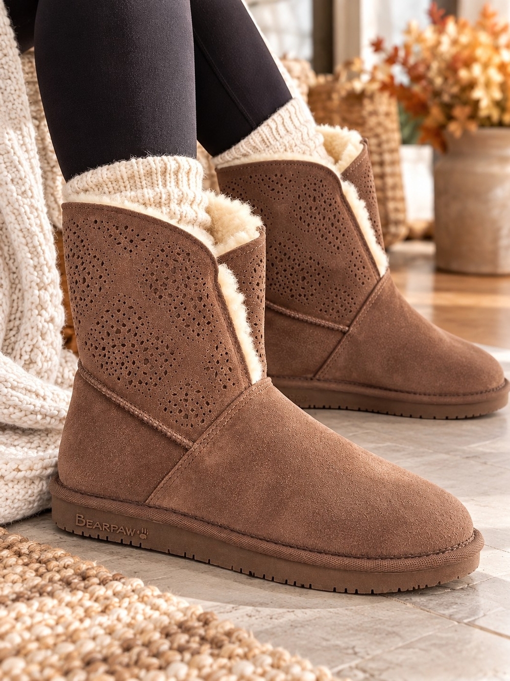 BEARPAW Brynlee Women’s Size 12 Brown Suede Sheepskin Winter Boots NWT